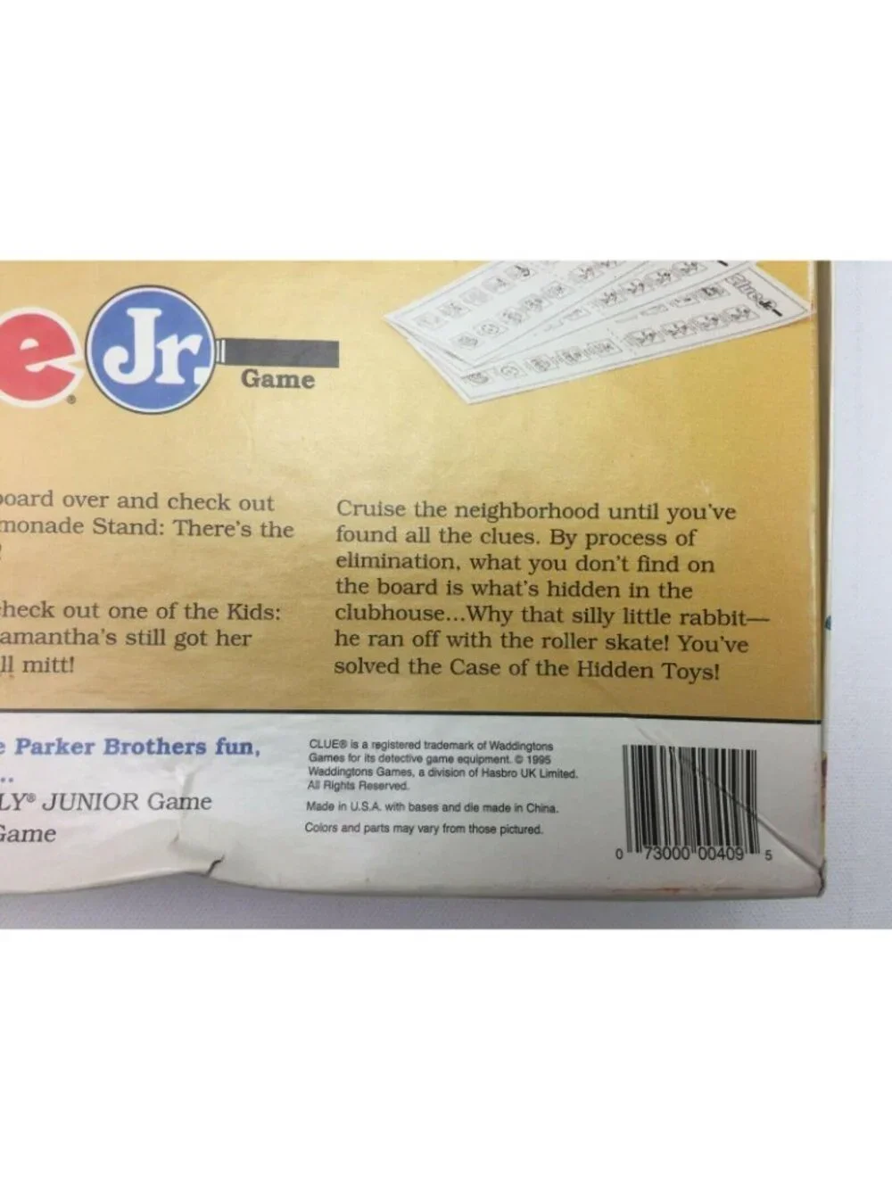 Clue Jr Case of The Hidden Toys by Parker Brothers 1995 Replacement Pieces